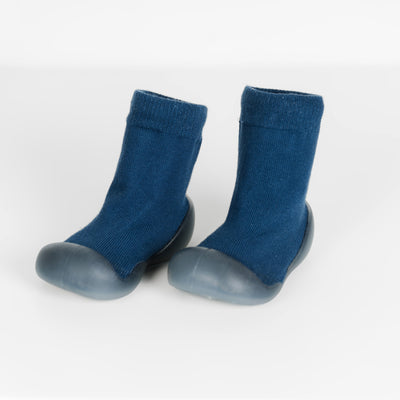 Navy Basic SlipKix toddler sock shoes, pair shown from the front on a white background