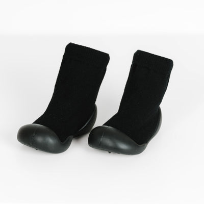 Black Basic SlipKix toddler sock shoes, pair shown from the front on a white background